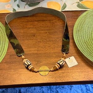 Camouflage and Gold Beaded Necklace brand is Carolina Strung